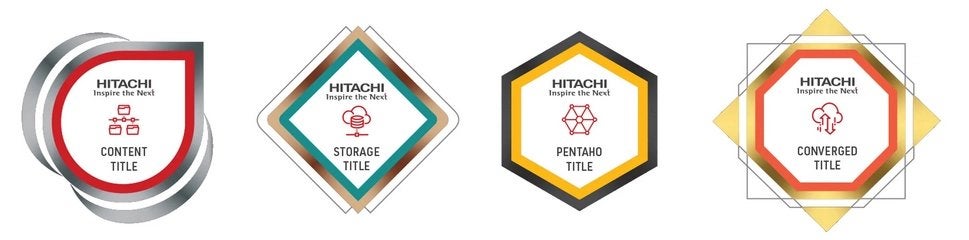 Hitachi badges including content title; storage title; Pentaho+ title; converged title.