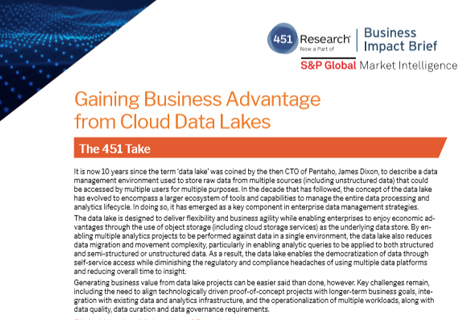 Gaining Business Advantage from Cloud Data Lakes - 451 Research Business Impact Brief