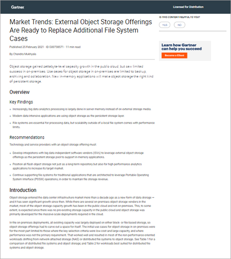Gartner® Market Trends: External Object Storage Offerings Are Ready to Replace Additional File System Cases