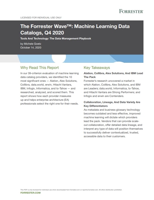 Forrester Report: The Forrester Wave™: Machine Learning Data Catalogs, Q4 2020