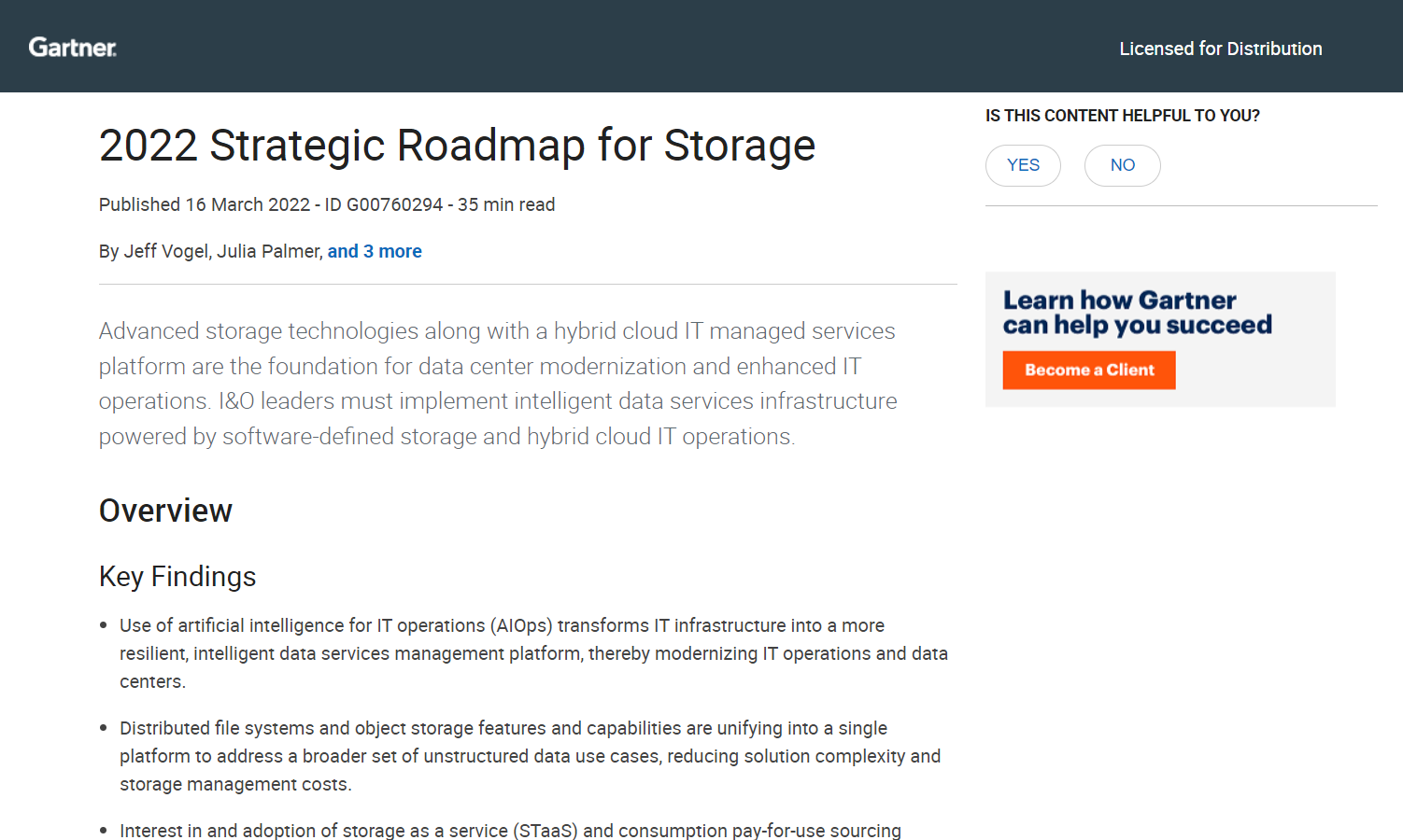 2022 Gartner® Strategic Roadmap for Storage