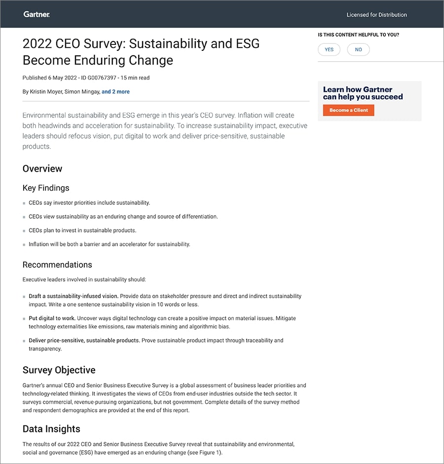 2022 CEO Survey: Sustainability and ESG Become Enduring Change