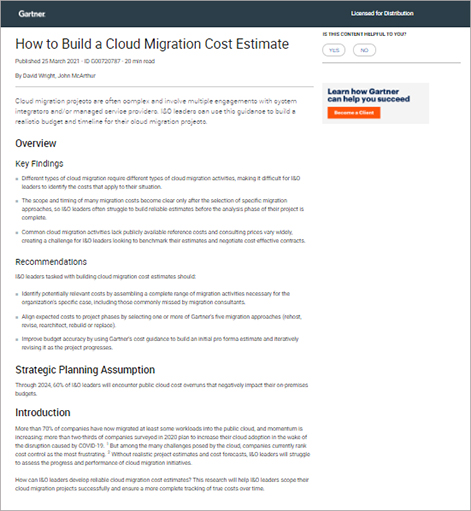 Gartner® Report: How to Build a Cloud Migration Cost Estimate