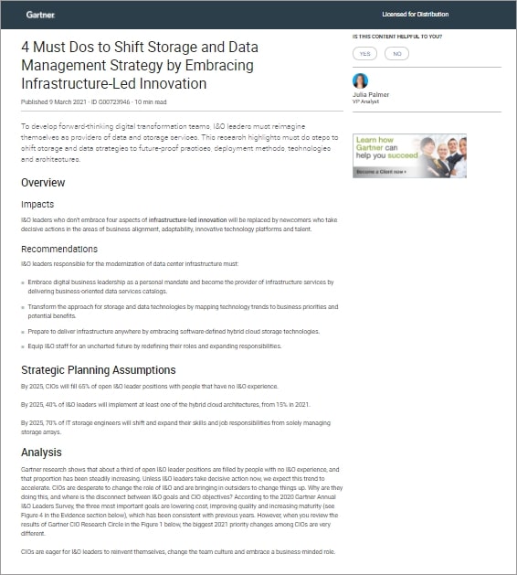 Gartner Report: 4 Must Dos to Shift Storage and  Data Management Strategy by Embracing Infrastructure-Led innovation 