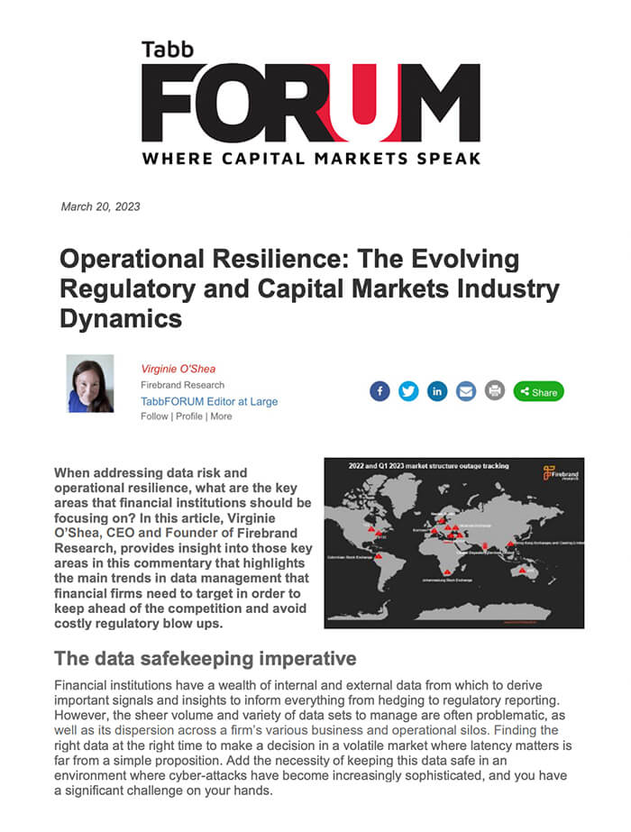 Operational Resilience: The Evolving Regulatory and Capital Markets Industry Dynamics