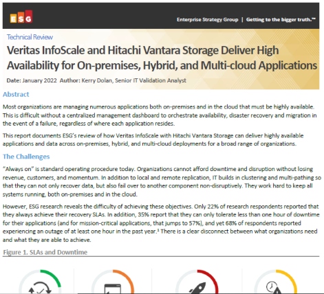 Veritas InfoScale and Hitachi Vantara Storage Deliver High Availability for On-premises, Hybrid, and Multi-cloud Applications